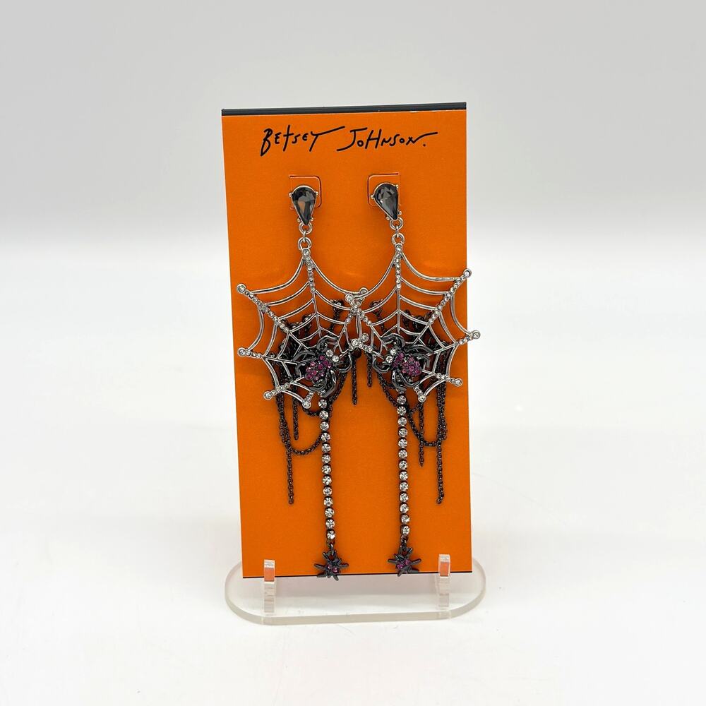 Betsey Johnson Spider Web Chandelier Earrings Halloween Spiderweb NEW
